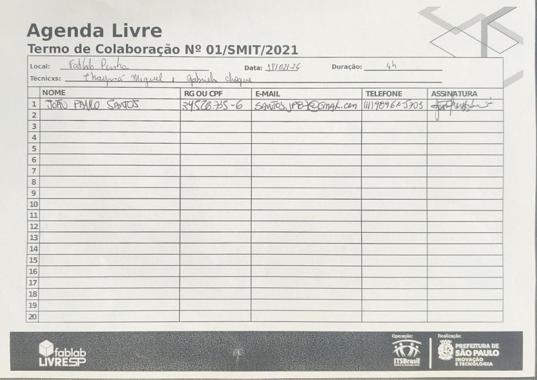 lista de presença agenda livre